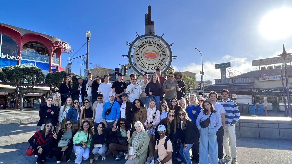 fishermens warf with students in the front